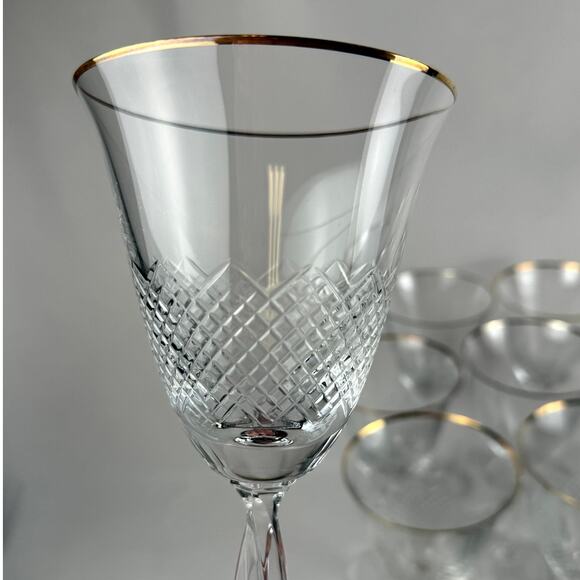 Mikasa Cut Crystal Cathay Choice Stem Water Wine Goblet Set Of 7 - Picture 3 of 6